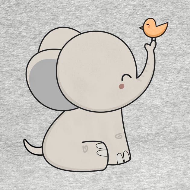 Kawaii Cute Elephant And Bird by wordsberry